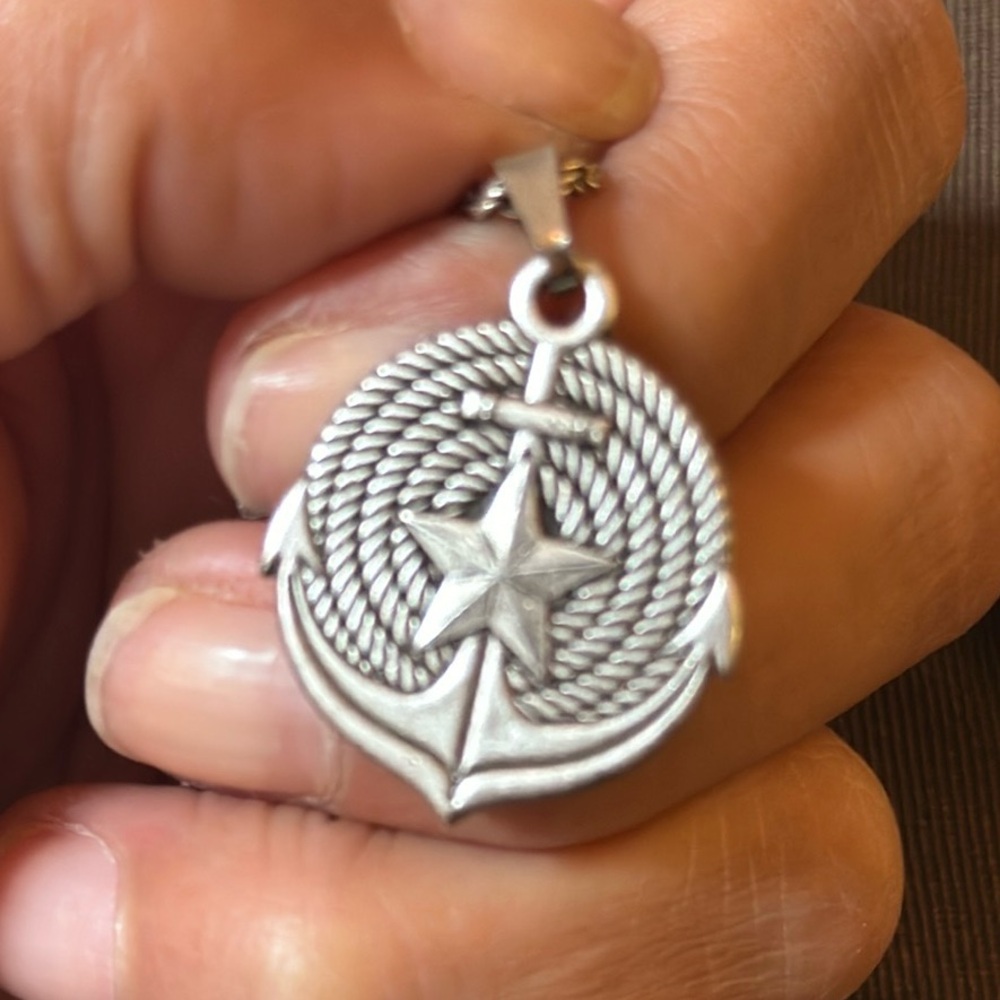 Alex and Ani Rafaelian Silver Anchor pendant on a sterling silver rope chain.